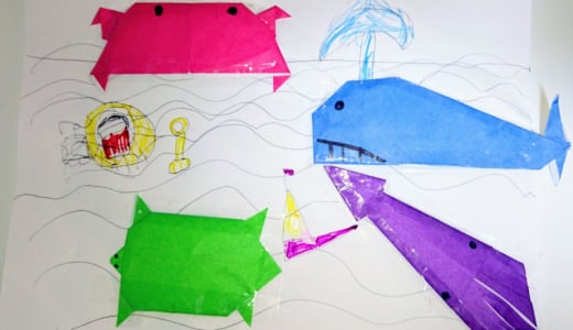 海の生き物たちを折り紙で作ってから風船遊びをしました